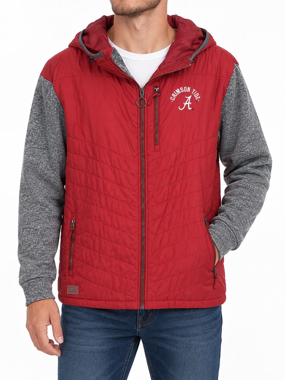 Colosseum Men's XL Alabama Crimson Tide Red Gray Polyester Quilted Hooded Jacket